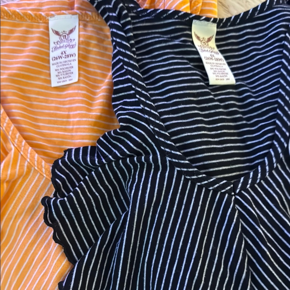 Striped V-Neck Tops in Orange and Black